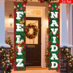 Spanish Merry Christmas Banners New Year Xmas Party Decor Couplets Porch Signs for Indoor Outdoor Porch Wall Hanging Banners