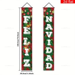 Spanish Merry Christmas Banners New Year Xmas Party Decor Couplets Porch Signs for Indoor Outdoor Porch Wall Hanging Banners