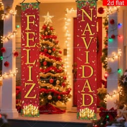 Spanish Merry Christmas Banners New Year Xmas Party Decor Couplets Porch Signs for Indoor Outdoor Porch Wall Hanging Banners