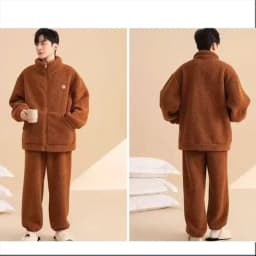 Winter Men's Pajamas Coral Fleece Comfortable Casual Indoor Home Wear Thickened Zipper Thermal Cardigan Pajamas 2 Piece Sets