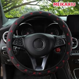 PU leather embroidered star pattern checkered car rimless steering wheel cover for car interior accessories suitable for all sea