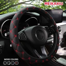 PU leather embroidered star pattern checkered car rimless steering wheel cover for car interior accessories suitable for all sea