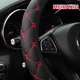 PU leather embroidered star pattern checkered car rimless steering wheel cover for car interior accessories suitable for all sea