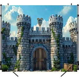 Multi-functional medieval castle and knight party background - polyester, no power required - perfect for VBS