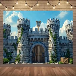 Multi-functional medieval castle and knight party background - polyester, no power required - perfect for VBS