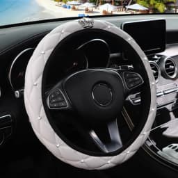 Soft Leather Diamond-Studded Crown Blingbling Car Without Inner Ring Steering Wheel Cover Suitable for 14.5 - 15 Inch Car Access