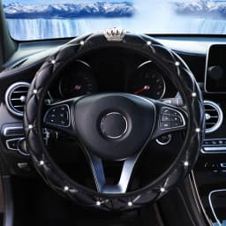 Soft Leather Diamond-Studded Crown Blingbling Car Without Inner Ring Steering Wheel Cover Suitable for 14.5 - 15 Inch Car Access