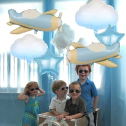 6pcs Matte Airplane Balloon Set, Airplane, White Cloud, Star Balloons, R Birthday Party, Adventure Theme Party Decorations