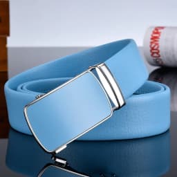 Width 3cm 3.5cm New Design Men Belt Ladies Two layer Cowhide Automatic Buckle Leather Casual Sky Blue Popular Colors Color 110cm