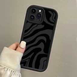 Black Textured Stripes Hang Strap Silicone Phone Case For iPhone 18 17 16 15 14 13 12 11 Pro Max X XS XR 7 Plus 16E 17Air Cover
