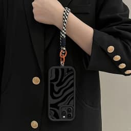 Black Textured Stripes Hang Strap Silicone Phone Case For iPhone 18 17 16 15 14 13 12 11 Pro Max X XS XR 7 Plus 16E 17Air Cover