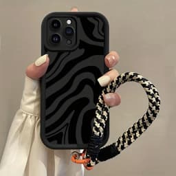 Black Textured Stripes Hang Strap Silicone Phone Case For iPhone 18 17 16 15 14 13 12 11 Pro Max X XS XR 7 Plus 16E 17Air Cover