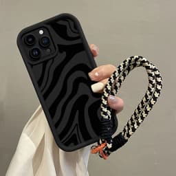 Black Textured Stripes Hang Strap Silicone Phone Case For iPhone 18 17 16 15 14 13 12 11 Pro Max X XS XR 7 Plus 16E 17Air Cover