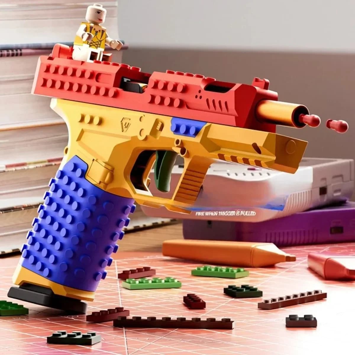 Hanging Toy Gun Continuous Firing Building Block Pistol Shell Throwing Airsoft Blowback Empty Outdoor CS Gun for Children Adult