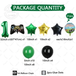 31pcs Gamepad Theme Balloon Green Number Birthday Balloon Set Game Theme Party Decoration Birthday Surprise Gifts