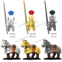 Medieval Military Castle Black Hawk Knight Building Blocks Gothic Cavalry Armor Shield Axe Soldier Figure Accessories Bricks Toy