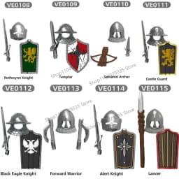 Medieval Military Castle Black Hawk Knight Building Blocks Gothic Cavalry Armor Shield Axe Soldier Figure Accessories Bricks Toy