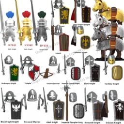 Medieval Military Castle Black Hawk Knight Building Blocks Gothic Cavalry Armor Shield Axe Soldier Figure Accessories Bricks Toy