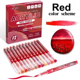 12 Colors Acrylic Markers Red Series Soft Pen Tip for Christmas Painting Comic Drawing Coloring DIY CD Shoes Stone Art Supplies