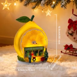 Christmas Lemon Juice & Coffee Shop Ornament, LED Light-Up Holiday Collectible Figurine, Snowy Village Christmas Decorations