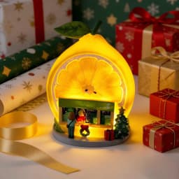 Christmas Lemon Juice & Coffee Shop Ornament, LED Light-Up Holiday Collectible Figurine, Snowy Village Christmas Decorations