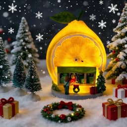 Christmas Lemon Juice & Coffee Shop Ornament, LED Light-Up Holiday Collectible Figurine, Snowy Village Christmas Decorations