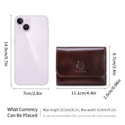 Genuine Leather Wallet for Men Minimalist Tri-Fold Purse with RFID Protection Zipper Coin Pocket Credit Card Slots