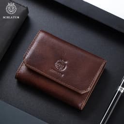 Genuine Leather Wallet for Men Minimalist Tri-Fold Purse with RFID Protection Zipper Coin Pocket Credit Card Slots
