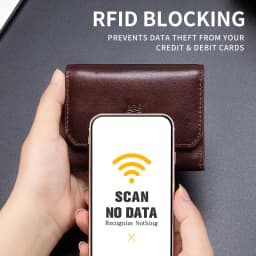 Genuine Leather Wallet for Men Minimalist Tri-Fold Purse with RFID Protection Zipper Coin Pocket Credit Card Slots