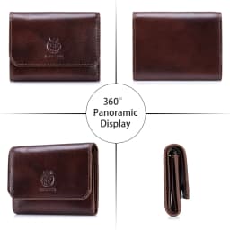 Genuine Leather Wallet for Men Minimalist Tri-Fold Purse with RFID Protection Zipper Coin Pocket Credit Card Slots