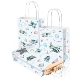 4-50pcs Airplane Party Favor Bags Aircraft Goodie Bags with Handles Blue Sky White Clouds Gift Bag Girl Boy Birthday Baby Shower