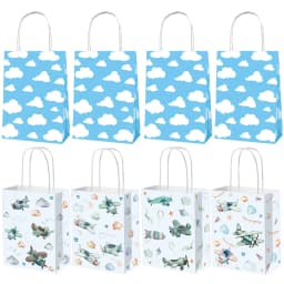 4-50pcs Airplane Party Favor Bags Aircraft Goodie Bags with Handles Blue Sky White Clouds Gift Bag Girl Boy Birthday Baby Shower