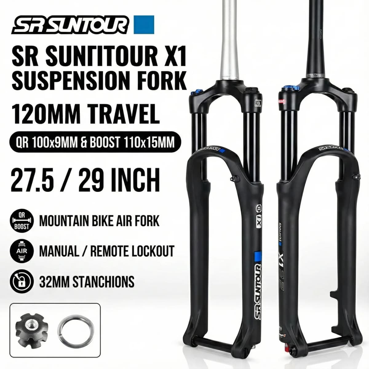 SR SUNTOUR X1 Bicycle Forks Air Suspension Fork 120mm Travel QR 100x9MM BOOST 110x15MM 27.5 29 Mountain Bike Air Fork