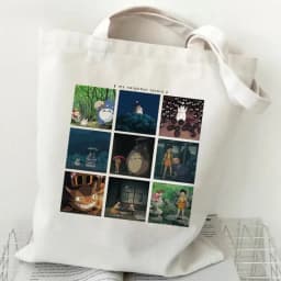 Women Cartoon Eco Reusable Shopping Bag Female Shoulder Shopper Bag Tote Bag Studio Ghibli College Handbag Retro Large Ladies