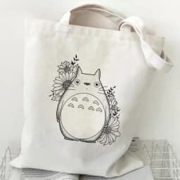 Women Cartoon Eco Reusable Shopping Bag Female Shoulder Shopper Bag Tote Bag Studio Ghibli College Handbag Retro Large Ladies