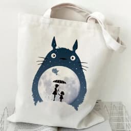 Women Cartoon Eco Reusable Shopping Bag Female Shoulder Shopper Bag Tote Bag Studio Ghibli College Handbag Retro Large Ladies