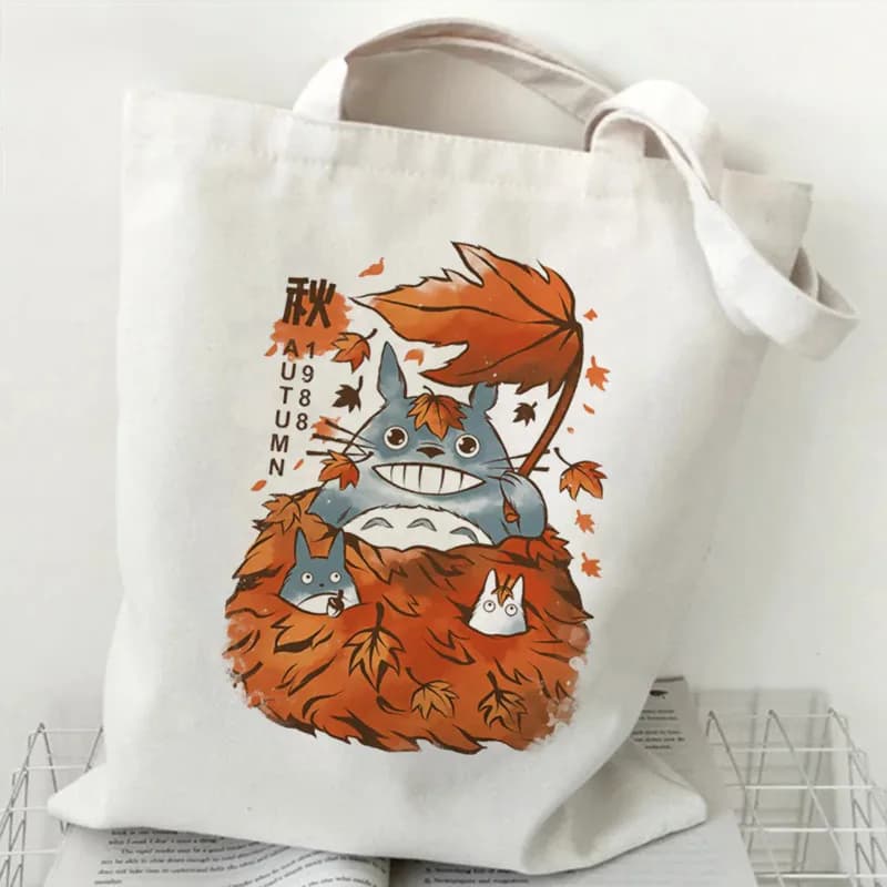 Women Cartoon Eco Reusable Shopping Bag Female Shoulder Shopper Bag Tote Bag Studio Ghibli College Handbag Retro Large Ladies
