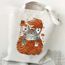 Women Cartoon Eco Reusable Shopping Bag Female Shoulder Shopper Bag Tote Bag Studio Ghibli College Handbag Retro Large Ladies