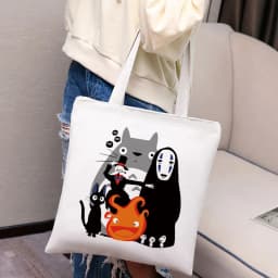Women Cartoon Eco Reusable Shopping Bag Female Shoulder Shopper Bag Tote Bag Studio Ghibli College Handbag Retro Large Ladies