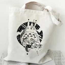 Women Cartoon Eco Reusable Shopping Bag Female Shoulder Shopper Bag Tote Bag Studio Ghibli College Handbag Retro Large Ladies