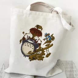 Women Cartoon Eco Reusable Shopping Bag Female Shoulder Shopper Bag Tote Bag Studio Ghibli College Handbag Retro Large Ladies