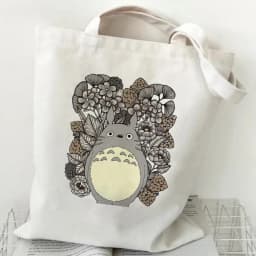Women Cartoon Eco Reusable Shopping Bag Female Shoulder Shopper Bag Tote Bag Studio Ghibli College Handbag Retro Large Ladies