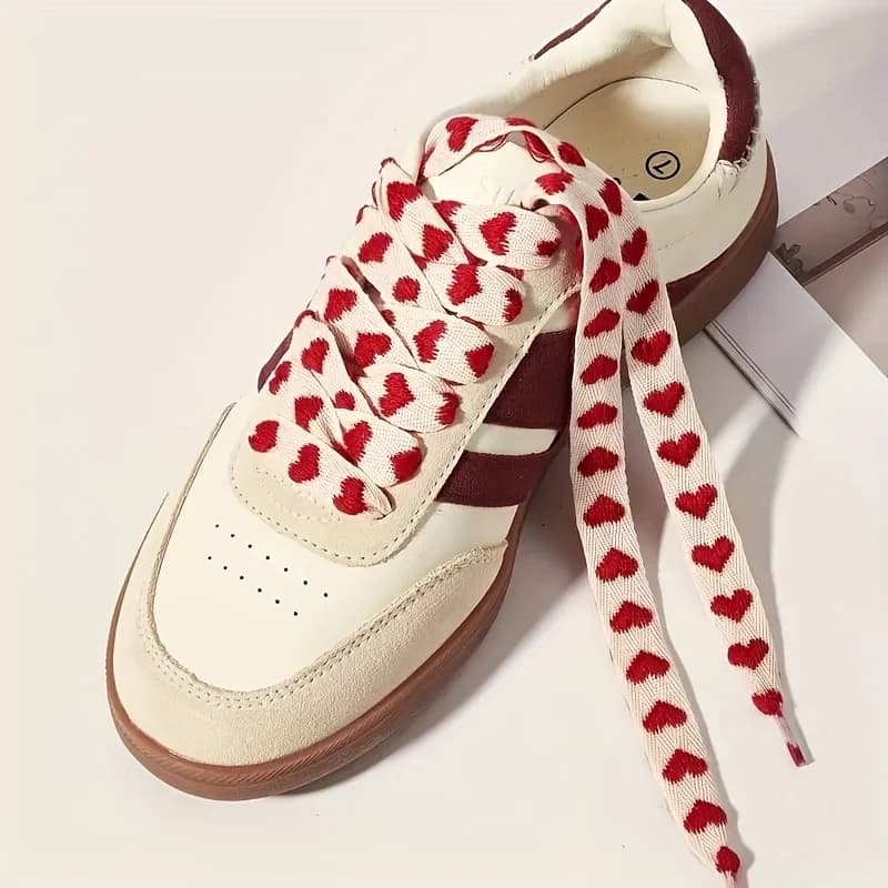 Fashion Red Heart Flat Shoelaces - Durable Acetate, for Sports/Casual Shoes, Easy-Tie Design