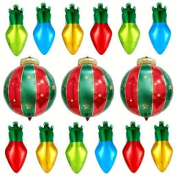 15pcs Christmas Light Bulb Balloon Set Red Green Aluminum Foil Balloons Christmas Party Decoration Holiday Hanging Decoration