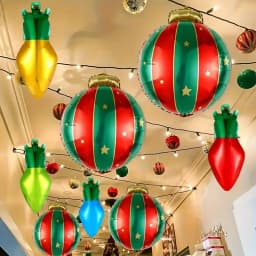 15pcs Christmas Light Bulb Balloon Set Red Green Aluminum Foil Balloons Christmas Party Decoration Holiday Hanging Decoration