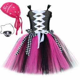 Girls for Hot Pink Black Pirate Costumes Captain Pirate Tutu Dress with Eyes Patch Head Bandana Kids Carnival Halloween Outfits