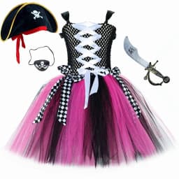 Girls for Hot Pink Black Pirate Costumes Captain Pirate Tutu Dress with Eyes Patch Head Bandana Kids Carnival Halloween Outfits