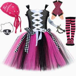 Girls for Hot Pink Black Pirate Costumes Captain Pirate Tutu Dress with Eyes Patch Head Bandana Kids Carnival Halloween Outfits