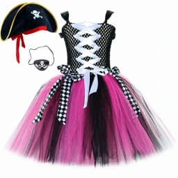 Girls for Hot Pink Black Pirate Costumes Captain Pirate Tutu Dress with Eyes Patch Head Bandana Kids Carnival Halloween Outfits