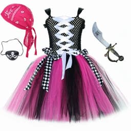 Girls for Hot Pink Black Pirate Costumes Captain Pirate Tutu Dress with Eyes Patch Head Bandana Kids Carnival Halloween Outfits